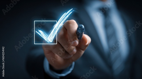 Businessman Marking a Checkmark:  Success, Achievement, and Goal Completion