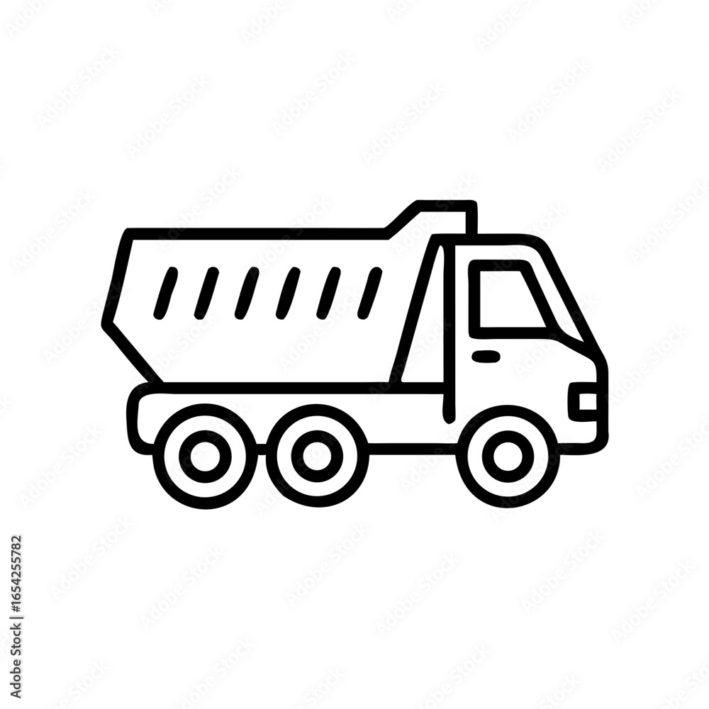 Outline icon of a construction dump truck used to carry and unload heavy materials like soil, gravel, or debris.
Outline icon of a construction dump truck used to carry and unload heavy materials like soil, gravel, or debris.
