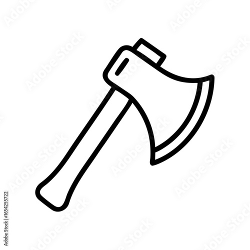 Minimal outline icon of an axe, used for chopping wood or manual cutting in forestry and construction tasks.
