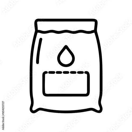 Outlined icon of a construction material bag, often representing cement, mortar, or dry mix used on job sites.
