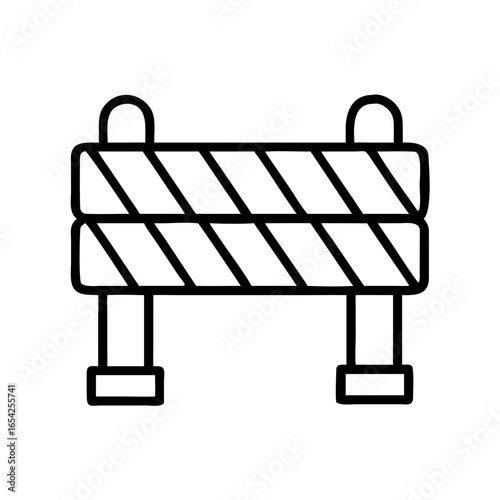 Black outline icon of a striped construction barrier, used to block or restrict access to construction zones or hazards.
