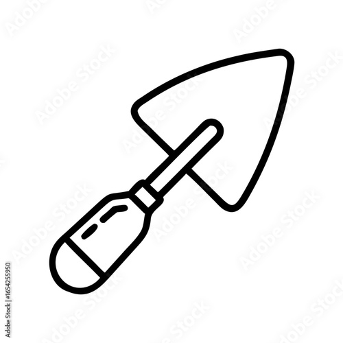 Minimalist line icon of a mason’s trowel tool, commonly used in bricklaying, plastering, and general construction finishing.
