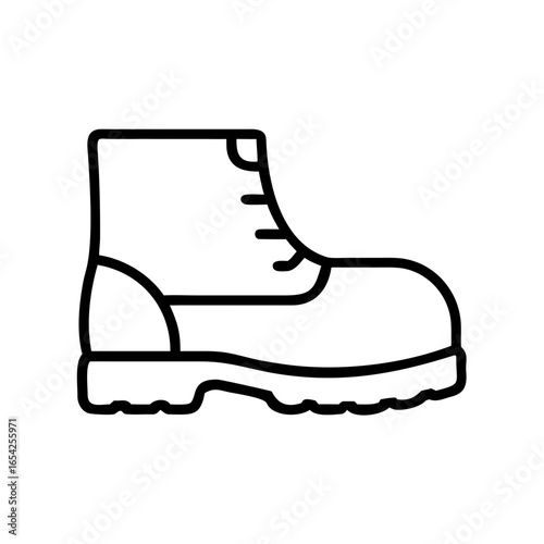 Black outline icon of a construction safety boot, representing protective footwear used on industrial and building sites.
