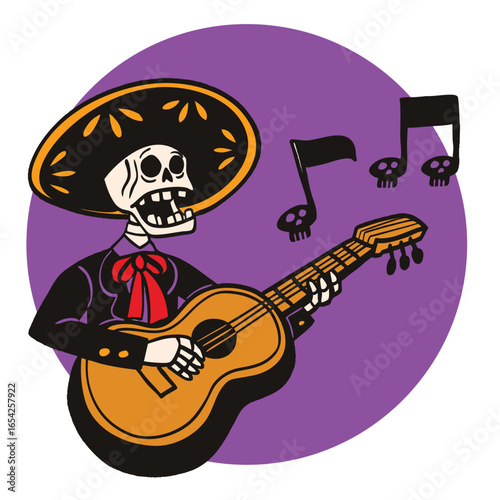 Slika na platnu Day of the Dead, Mariachi Skeleton, mexican tradition.