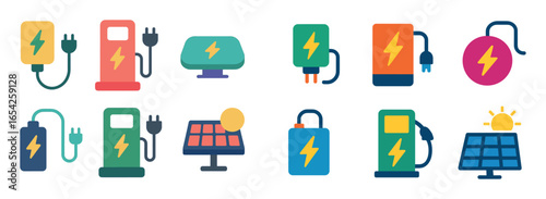 Electric Charger Icon Set