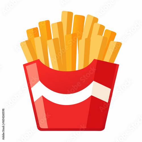 Red paper packet filled with golden french fries on a white background chips potato