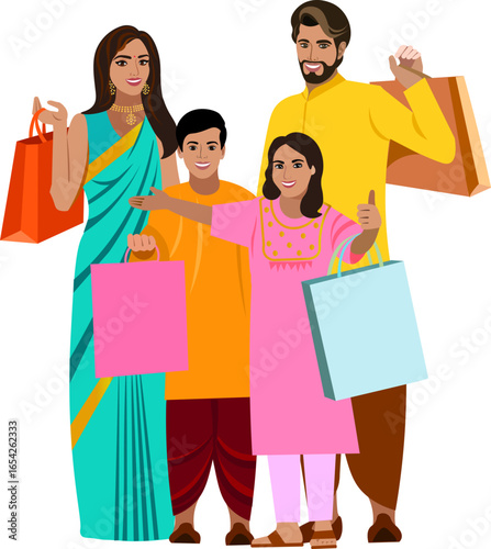 Indian family doing holiday shopping