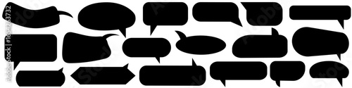 Set, collection of flat style vector speech bubbles, clouds, baloons. Talking, speaking, chatting, screaming, laughing, thinking, dreaming bubbles. Modern motion design shapes with rounded edges.