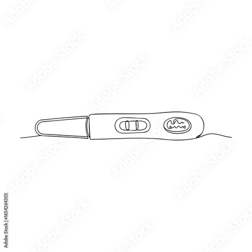 Vector line art of a pregnancy test with positive result, minimal continuous one line healthcare diagnostic tool illustration
