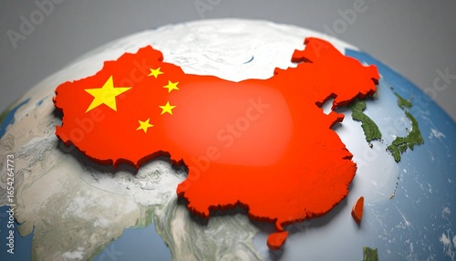 China map in red overlaid on globe