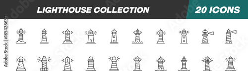 Signs of Lighthouse for Shops and Stores. Suitable for books, stores, shops. Editable stroke in minimalistic outline style. Symbol for design