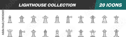 Line Signs of Lighthouse for Adverts. Suitable for books, stores, shops. Editable stroke in minimalistic outline style. Symbol for design