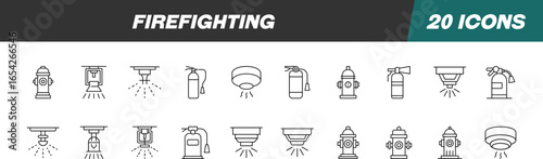 Fényképezés Collection of Line Icons of Firefighting for Adverts