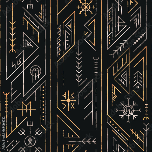 Golden Tribal Maze Pattern. Seamless pattern.