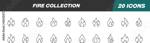Collection of Line Signs of Fire, Flame. Suitable for books, stores, shops. Editable stroke in minimalistic outline style. Symbol for design