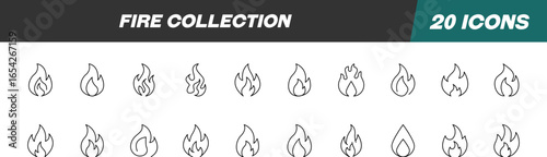 Line Signs of Fire, Flame for Advertisement. Suitable for books, stores, shops. Editable stroke in minimalistic outline style. Symbol for design