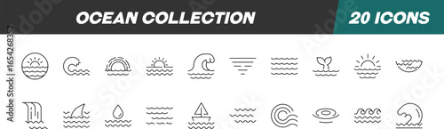 Signs of Sea, Ocean, Marine for Shops and Stores. Suitable for books, stores, shops. Editable stroke in minimalistic outline style. Symbol for design