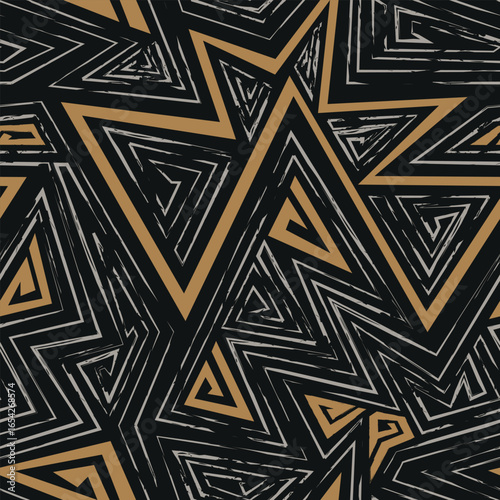 Golden Tribal Zigzag Pattern. Seamless pattern.
