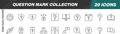 Collection of Signs of Question Mark. Suitable for books, stores, shops. Editable stroke in minimalistic outline style. Symbol for design