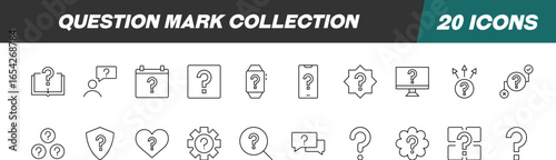 Collection of Line Signs of Question Mark. Suitable for books, stores, shops. Editable stroke in minimalistic outline style. Symbol for design