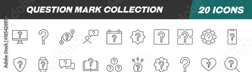 Line Signs of Question Mark for Adverts. Suitable for books, stores, shops. Editable stroke in minimalistic outline style. Symbol for design