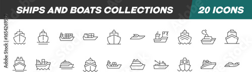 Line Signs of Ships for Advertisement. Suitable for books, stores, shops. Editable stroke in minimalistic outline style. Symbol for design