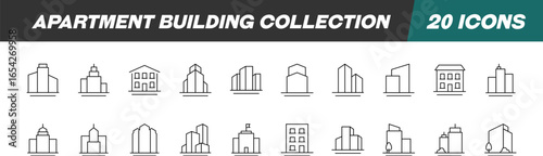 Signs of Apartment Building for Shops and Stores. Suitable for books, stores, shops. Editable stroke in minimalistic outline style. Symbol for design