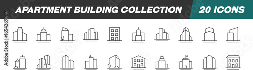 Line Signs of Apartment Building for Advertisement. Suitable for books, stores, shops. Editable stroke in minimalistic outline style. Symbol for design
