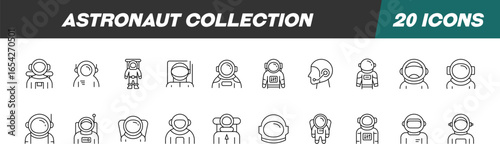 Line Signs of Astronaut for Adverts. Suitable for books, stores, shops. Editable stroke in minimalistic outline style. Symbol for design