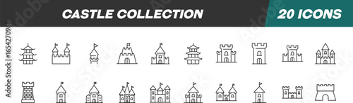 Collection of Line Icons of Castle. Suitable for books, stores, shops. Editable stroke in minimalistic outline style. Symbol for design