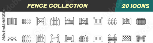 Collection of Line Icons of Fence for Adverts. Suitable for books, stores, shops. Editable stroke in minimalistic outline style. Symbol for design