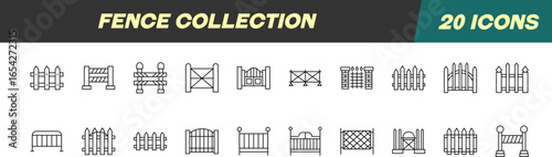 Signs of Fence for Shops and Stores. Suitable for books, stores, shops. Editable stroke in minimalistic outline style. Symbol for design
