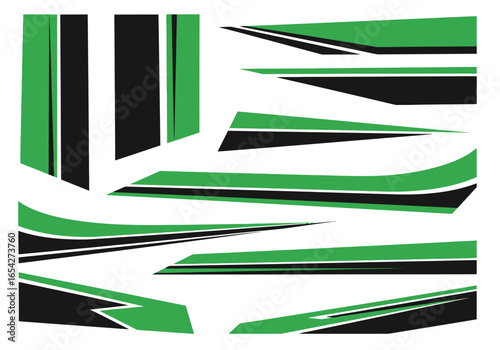Dynamic Green and Black Racing Stripe Decals Vector Graphics for Speed and Style Enhancement