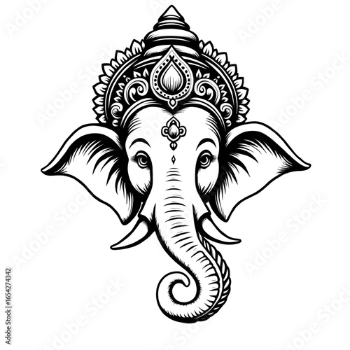 Ganesha's Divine Presence: A captivating pen and ink illustration of Ganesha, the revered Hindu deity, showcasing intricate details.