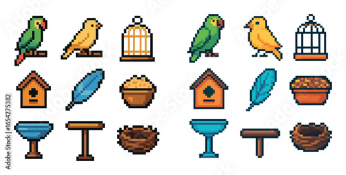 Colorful Pixel Bird Icons