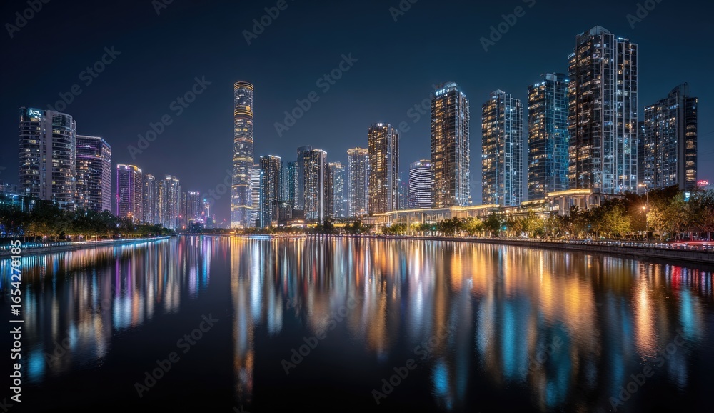 Obraz premium Night cityscape reflected in water
