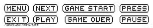 Retro pixel game text. Pixelated speech bubble. Vector EPS 10