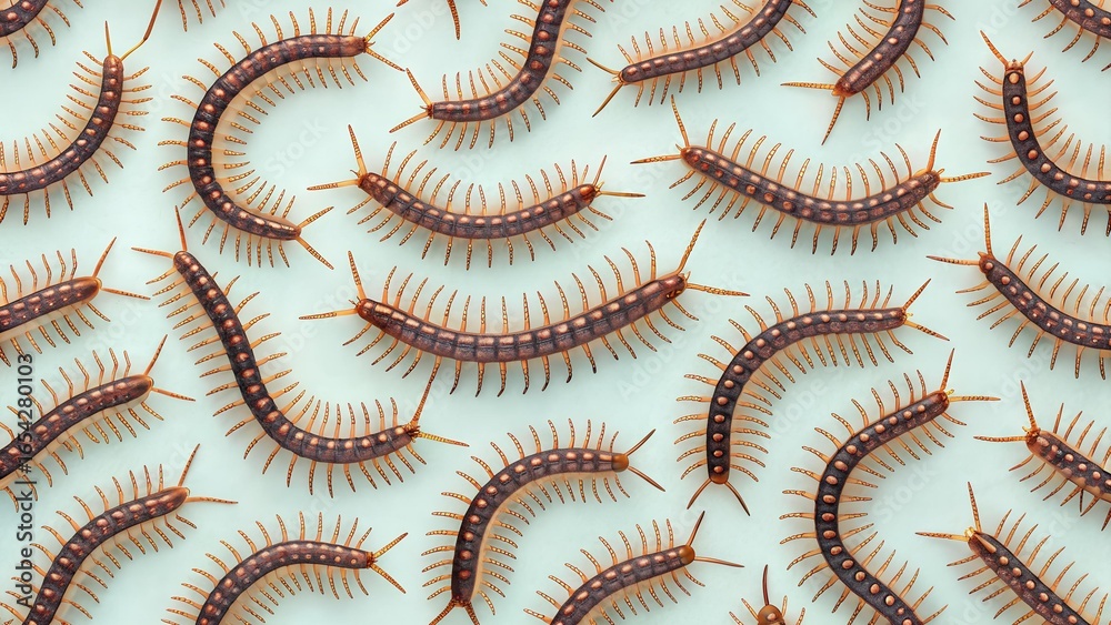 Obraz premium Centipedes Crawling on White Surface - A Macro View
