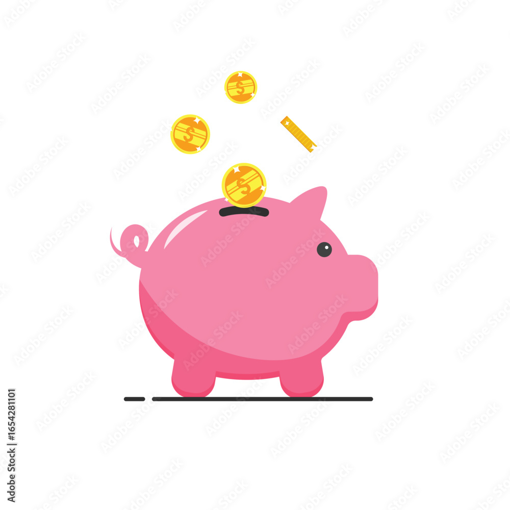 Fototapeta premium Cartoon Piggy Bank Saving Money Vector Design