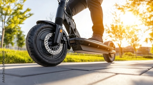 Riding an Electric Scooter on a Sunny Path: Sustainable Urban Mobility and Lifestyle Enjoyment