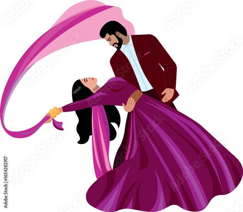 Indian wedding couple fashionably dressed