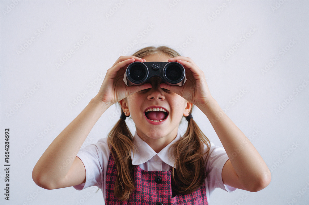 Girl Excited With Binoculars Girl Excited With Binoculars