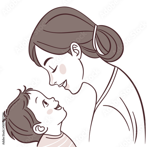 A loving mother and child looking at each other isolated on white background, a beautiful and tender moment of family love and affection