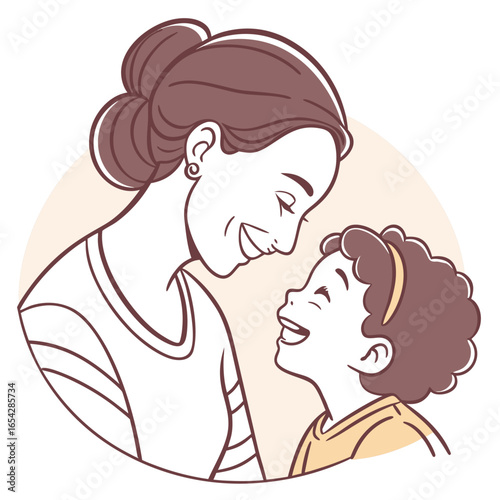 A loving mother and daughter sharing a joyful moment, a heartwarming family portrait illustration isolated on white background