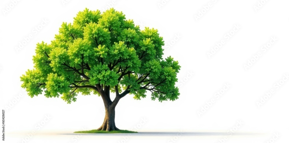 Obraz premium Lush green deciduous tree, stark white backdrop, white, growth, sustainability