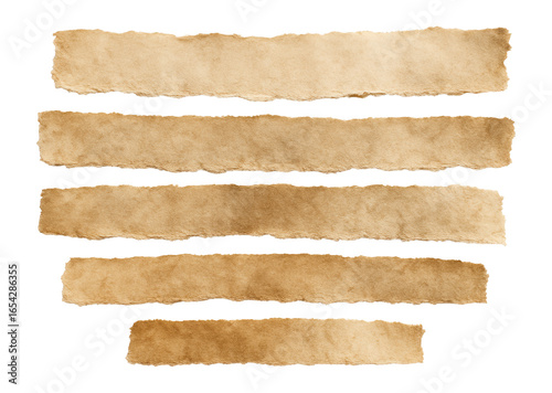 Old ripped paper strips with torn edges.