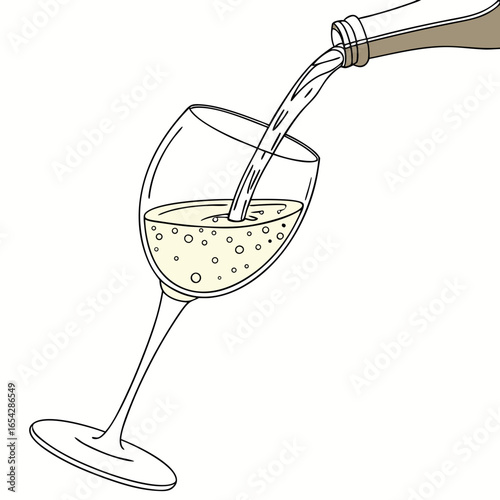 Illustration of wine pouring from bottle into glass isolated on white background, perfect for celebration, party, or special occasion design use