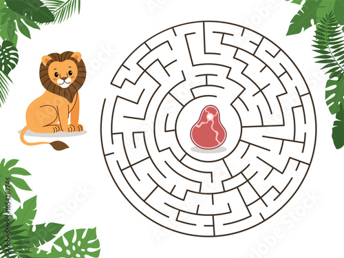 Kid's maze with African animals. Educational games for children and preschoolers. Vector flat cartoon illustration