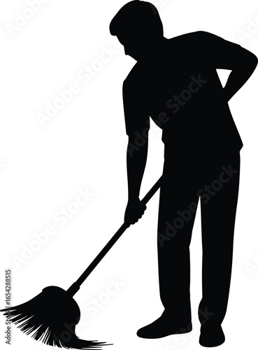 Man sweeping the floor with a mop in a clean silhouette