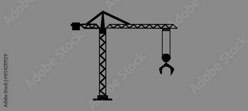 Crane Lifting, Construction Crane isolated or Black tower crane.